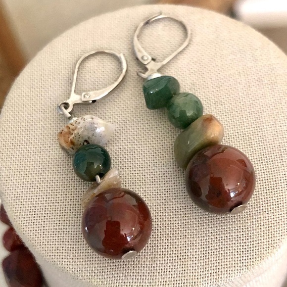 Vintage Tumbled Jasper Stone Bracelet & Earrings - Picture 5 of 13